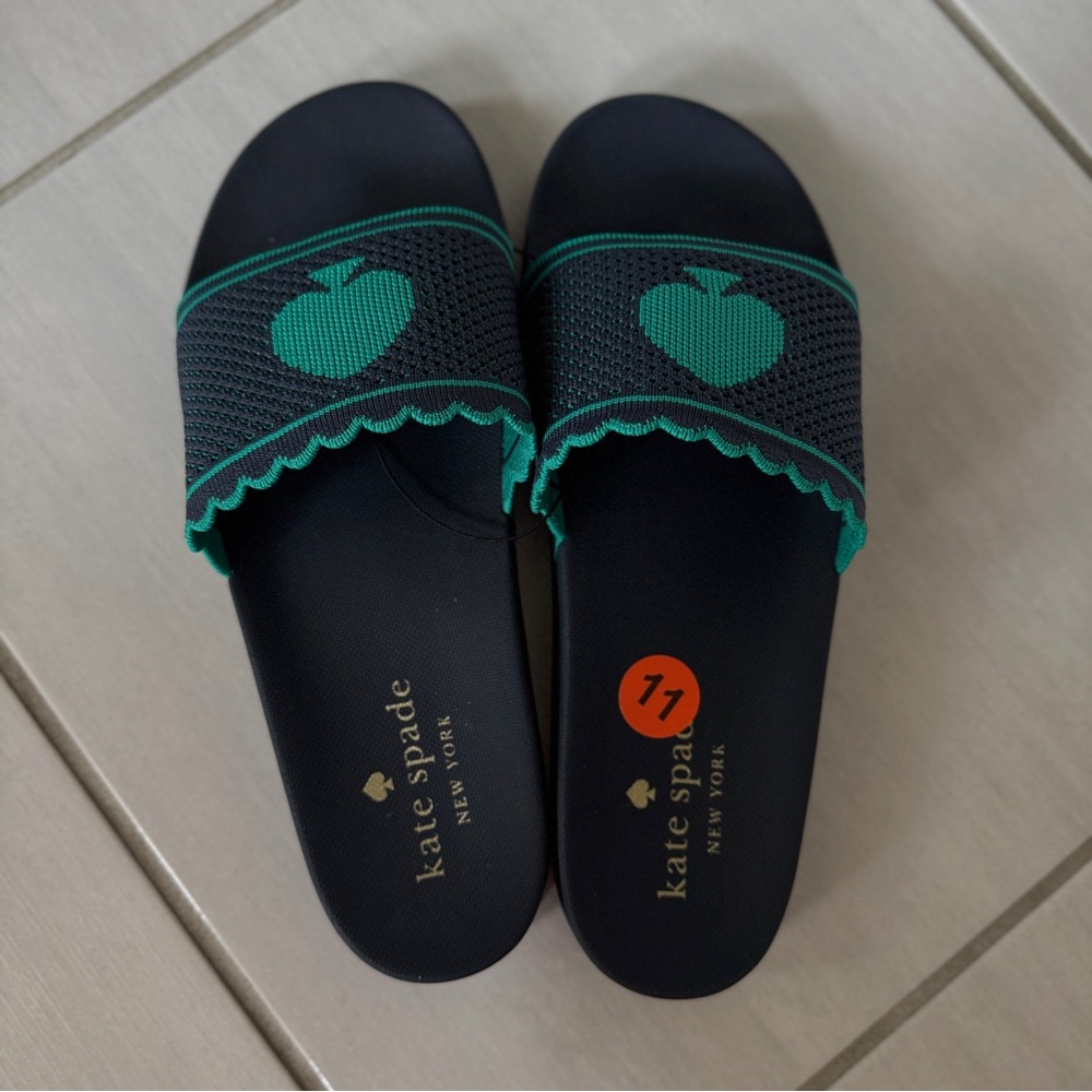 Kate Spade New York La Jolla mesh pool slide sandals in navy blue and green